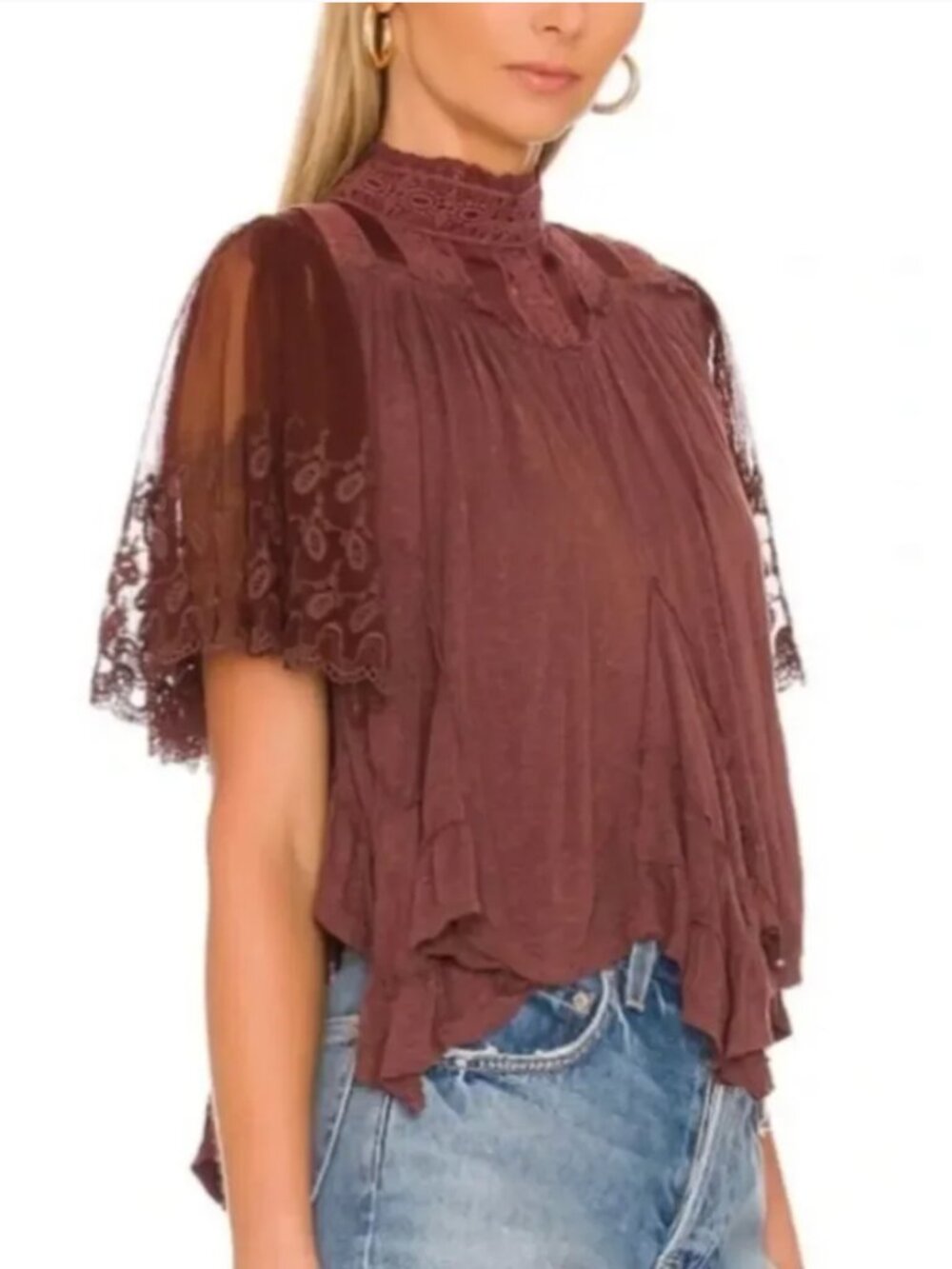 Free People Chocolate Lava Savannah Top Size Large